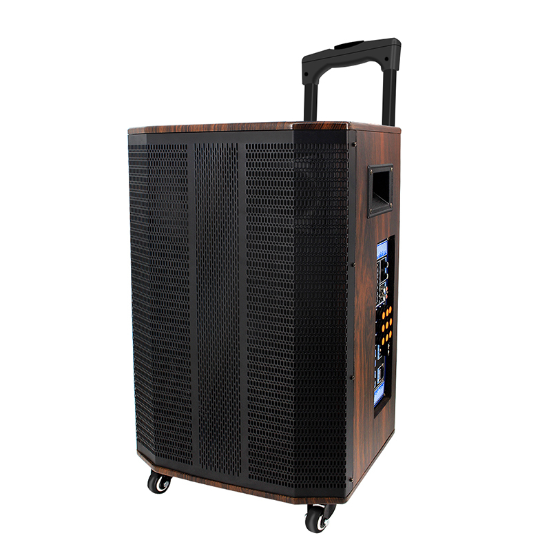 12 inch bass wooden wireless bluetooth party trolley speaker for karaoke